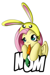 Size: 1055x1573 | Tagged: safe, artist:dankodeadzone, fluttershy, pegasus, pony, g4, bunny hood, carrot, cute, female, herbivore, mare, nom, simple background, solo, the legend of zelda, transparent background