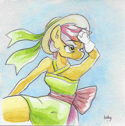 Size: 800x805 | Tagged: safe, artist:flowbish, roseluck, anthro, g4, collaboration, female, solo, traditional art, watercolor painting