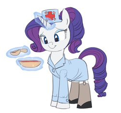 Size: 826x770 | Tagged: safe, artist:carnifex, rarity, pony, unicorn, g4, clothes, cute, female, magic, mare, nurse, raribetes, simple background, smiling, solo, soup, white background