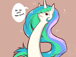Size: 1200x900 | Tagged: safe, artist:cold-blooded-twilight, princess celestia, g4, bedroom eyes, do you even lift, female, long neck, looking at you, meme, necc, nope.avi, open mouth, princess necklestia, smiling, solo