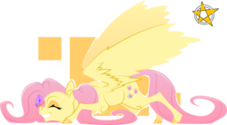 Size: 1024x567 | Tagged: safe, artist:amberpendant, fluttershy, butterfly, g4, eyes closed, female, happy, simple background, smiling, solo