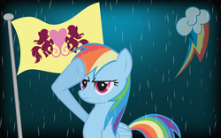 Size: 2560x1600 | Tagged: safe, rainbow dash, g4, female, flag, flag pole, flag waving, patriotic, rain, solo, wallpaper