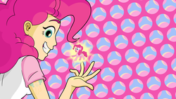 Size: 1920x1080 | Tagged: safe, artist:drewdini, pinkie pie, human, g4, human ponidox, humanized, tiny, tiny ponies, wallpaper