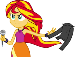 Size: 2606x1993 | Tagged: safe, artist:alicornoverlord, sunset shimmer, equestria girls, g4, my little pony equestria girls: rainbow rocks, .svg available, clothes, female, jacket, microphone, simple background, sleeveless, solo, the coats are off, transparent background, undressing, vector, welcome to the show