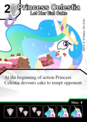 Size: 750x1050 | Tagged: safe, artist:drpain, princess celestia, g4, cake, cakelestia, card generator, dice masters, female, solo