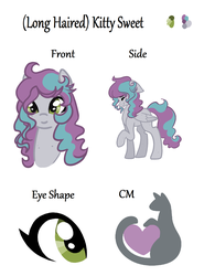 Size: 1444x1952 | Tagged: safe, artist:hippykat13, artist:sabokat, oc, oc only, oc:kitty sweet, pegasus, pony, alternate hairstyle, curly hair, cute, freckles, long hair, long mane, ponysona, reference sheet, solo