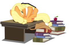 Size: 1920x1200 | Tagged: safe, artist:mattbas, applejack, earth pony, pony, g4, twilight's kingdom, apple, book, cute, female, jackabetes, mare, on back, reading, silly, silly pony, simple background, solo, svg, transparent background, vector