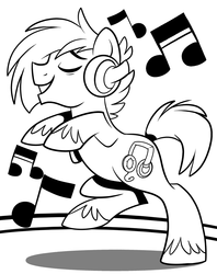Size: 1023x1289 | Tagged: safe, artist:trish forstner, oc, oc only, oc:hoof beatz, bronycon, bronycon 2015, bronycon mascots, coloring book, coloring page, headphones, monochrome