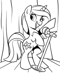 Size: 1023x1289 | Tagged: safe, artist:trish forstner, oc, oc only, oc:mane event, bronycon, bronycon 2015, bronycon mascots, coloring book, coloring page, microphone, monochrome, solo, stage