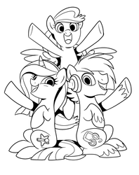 Size: 1023x1289 | Tagged: safe, artist:trish forstner, oc, oc only, oc:blank canvas, oc:hoof beatz, oc:mane event, bronycon, bronycon 2015, bronycon mascots, coloring book, coloring page, cute, hoofevent, monochrome