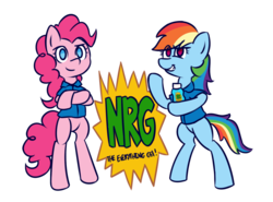 Size: 1600x1181 | Tagged: safe, artist:rivibaes, pinkie pie, rainbow dash, g4, clothes, duck sauce, nrg