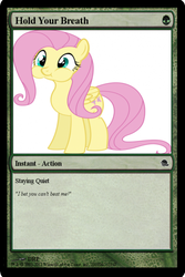 Size: 400x600 | Tagged: safe, artist:drpain, fluttershy, pegasus, pony, g4, stare master, :t, card generator, cute, female, holding breath, magic the gathering, mare, puffy cheeks, simple background, smiling, solo, white background