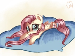 Size: 1024x768 | Tagged: safe, artist:leafa123, fluttershy, g4, female, pillow, prone, solo