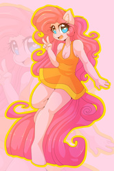Size: 1436x2169 | Tagged: safe, artist:arachne149, pinkie pie, earth pony, anthro, unguligrade anthro, g4, clothes, dress, female, heart eyes, solo, wingding eyes, zoom layer