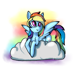 Size: 600x600 | Tagged: safe, artist:nyabird, rainbow dash, g4, cloud, female, prone, solo, spread wings