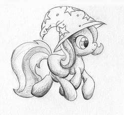 Size: 2074x1925 | Tagged: safe, artist:seenty, trixie, pony, unicorn, g4, biro sketch, female, filly, mare, monochrome, solo, younger