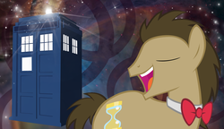 Size: 1366x786 | Tagged: safe, artist:oomles, doctor whooves, time turner, earth pony, pony, g4, bowtie, male, stallion, tardis, vector, wallpaper