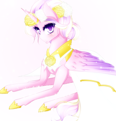 Size: 1024x1067 | Tagged: safe, artist:cristate, princess cadance, g4, alternate hairstyle, clothes, dress, female, floral head wreath, solo