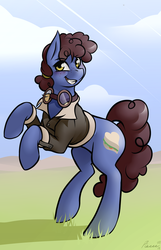 Size: 1024x1590 | Tagged: safe, artist:whitepone, oc, oc only, oc:sandwich, aviator goggles, blushing, bomber jacket, cloud, cloudy, curly hair, cute, freckles, goggles, grass, mountain, shading, shadow, sky, solo