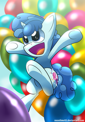 Size: 1024x1463 | Tagged: safe, artist:neoncel, party favor, pony, g4, balloon, cute, favorbetes, male, open mouth, solo, that pony sure does love balloons, underhoof, wingding eyes
