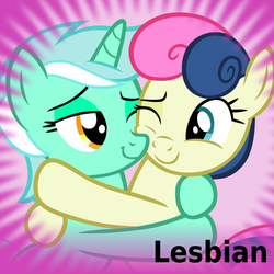Size: 1024x1024 | Tagged: safe, artist:dtkraus, bon bon, lyra heartstrings, sweetie drops, earth pony, pony, unicorn, derpibooru, g4, adorabon, bedroom eyes, best friends, couple, cute, female, heartwarming in hindsight, hug, lesbian, looking at each other, lyrabetes, mare, meta, nuzzling, official spoiler image, one eye closed, ship:lyrabon, shipping, smiling, smiling at each other, spoilered image joke, squishy cheeks, wink