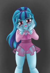 Size: 1024x1508 | Tagged: safe, artist:queentigrel, sonata dusk, equestria girls, g4, ballerina, eyeshadow, female, psychonata dusk, running makeup, see-through, smiling, solo, yandere, yandere trance