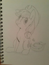 Size: 960x1280 | Tagged: safe, artist:notenoughapples, applejack, g4, female, monochrome, solo, traditional art
