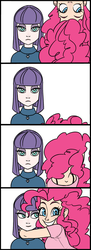 Size: 800x2200 | Tagged: safe, artist:thelivingmachine02, maud pie, pinkie pie, human, g4, 4koma, comic, cute, female, grin, hug, humanized, photo booth, sisters, smiling, upside down, when she smiles