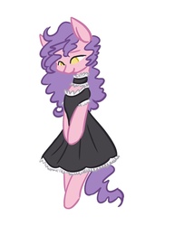 Size: 1000x1300 | Tagged: safe, artist:hippykat13, artist:sabokat, oc, oc only, clothes, curly hair, cute, dress, lace, maid, shy, solo