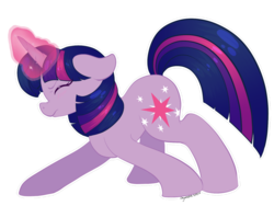 Size: 1280x960 | Tagged: safe, artist:shyamette, twilight sparkle, g4, eyes closed, female, floppy ears, frown, glowing horn, horn, magic, nose wrinkle, simple background, solo, straining, transparent background