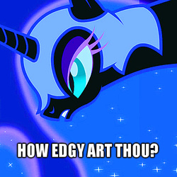 Size: 512x512 | Tagged: safe, nightmare moon, g4, edgy, female, frown, glare, gritted teeth, image macro, meme, portrait, solo