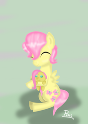 Size: 1754x2480 | Tagged: safe, fluttershy, g4, butterscotch, doll, hug, rule 63, toy, younger