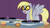 Size: 1275x715 | Tagged: safe, artist:mysteryben, edit, derpy hooves, pegasus, pony, g4, animated at source, background pony, disc jockey, female, food, mare, muffin, music, solo, tongue out, turntable, vinyl's glasses