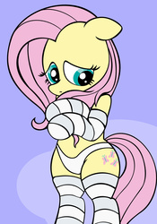Size: 756x1080 | Tagged: safe, artist:an-tonio, fluttershy, pony, g4, adorasexy, bipedal, clothes, cute, embarrassed, embarrassed underwear exposure, female, panties, sexy, shyabetes, socks, solo, striped socks, underwear, white underwear