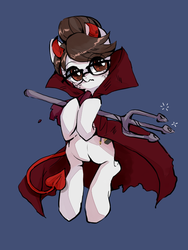 Size: 600x800 | Tagged: safe, artist:wan, writing desk, earth pony, pony, g4, clothes, costume, devil horns, female, glasses, mare, nightmare night, solo