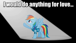 Size: 640x360 | Tagged: safe, rainbow dash, g4, i would do anything for love, image macro, meat loaf, meme, song reference, spotlight