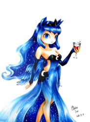 Size: 1314x1786 | Tagged: safe, artist:claire lin, princess luna, human, g4, cleavage, clothes, dress, female, humanized, side slit, solo, traditional art