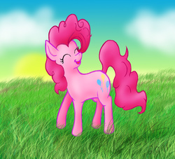 Size: 1020x925 | Tagged: safe, artist:sonicrose, pinkie pie, g4, female, grass, happy, solo