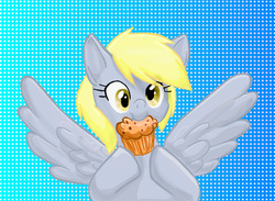 Size: 693x508 | Tagged: safe, artist:sonicrose, derpy hooves, pegasus, pony, g4, cute, derpabetes, female, mare, muffin, nom, solo