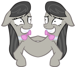 Size: 1138x1000 | Tagged: artist needed, safe, octavia melody, g4, conjoined, conjoined twins, female, floppy ears, fusion, grin, mirrored, self ponidox, simple background, smiling, solo, transparent background, unitinu, vector, wat, wide eyes