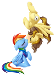 Size: 1443x2000 | Tagged: safe, artist:centchi, rainbow dash, oc, g4, canon x oc, female, freckles, kissing, lesbian, shipping, simple background, transparent background
