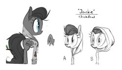 Size: 1199x692 | Tagged: safe, artist:chef j, oc, oc only, oc:jackie, bird pone, jackdaw, pegasus, pony, clothes, dirty, hoodie, solo, stick, sweater