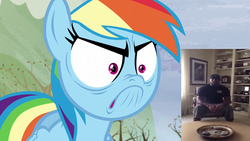 Size: 1280x720 | Tagged: safe, screencap, rainbow dash, human, g4, tanks for the memories, american football, angry, baltimore, baltimore ravens, comparison, do i look angry, gridiron football, nfl, ray lewis