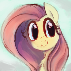 Size: 590x590 | Tagged: safe, artist:dotkwa, fluttershy, pegasus, pony, g4, bust, chest fluff, female, looking away, looking sideways, mare, portrait, smiling, solo