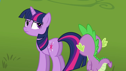 Size: 1280x720 | Tagged: safe, screencap, spike, twilight sparkle, pony, g4, keep calm and flutter on, my little pony: friendship is magic, butt, eyes on the prize, female, looking at butt, mare, out of context, plot