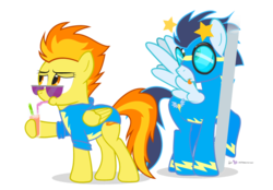 Size: 760x530 | Tagged: safe, artist:dm29, soarin', spitfire, pony, g4, bloody mary, circling stars, distracted by the sexy, eyes on the prize, female, goggles, layering error, looking at butt, male, ship:soarinfire, shipping, simple background, straight, stupid sexy spitfire, transparent background, wonderbolts, wonderbolts uniform