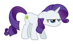 Size: 900x548 | Tagged: safe, rarity, android, pony, unicorn, g4, cutie mark, female, floppy ears, frown, glare, grumpy, horn, mare, marshmallow, rarara, simple background, solo, unamused, unimpressed, white background