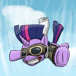 Size: 1650x1650 | Tagged: safe, artist:nayolfa, twilight sparkle, g4, 30 minute art challenge, aviator goggles, bomber jacket, clothes, costume, falling, female, my little art challenge, sky, skydiving, solo, underhoof