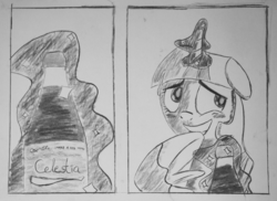 Size: 1025x745 | Tagged: safe, artist:inkygarden, twilight sparkle, g4, charcoal (medium), coca-cola, female, grayscale, monochrome, sketch, solo, traditional art