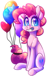 Size: 362x583 | Tagged: safe, artist:tidalwav-3, pinkie pie, g4, balloon, female, grin, looking at you, simple background, sitting, solo, transparent background